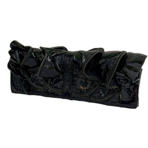Susan Farber Collection Ruffle Zipper Patent Leather Clutch with Shoulder Strap
